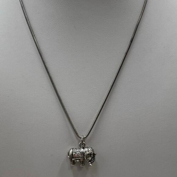 Sterling Silver Elephant Trunk Up Good Luck Pendant and 925 Chain Necklace - Picture 1 of 13